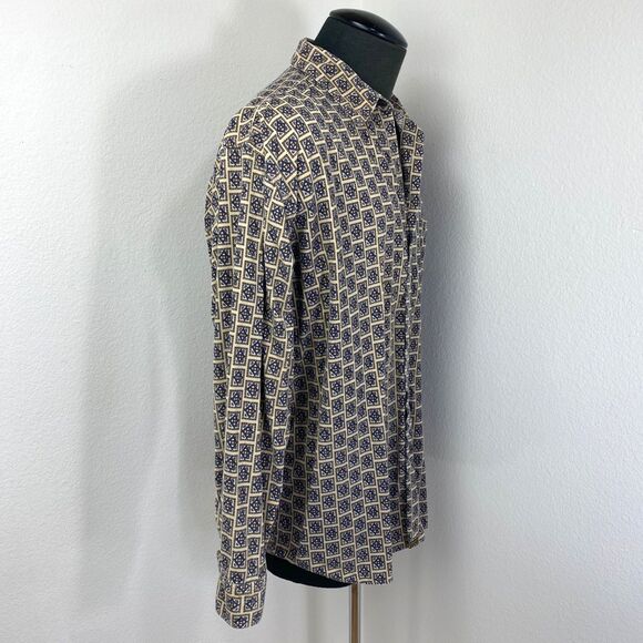 Bruno Tan Geometric Pinwale Corduroy Dress Shirt XL Button Front Long Sleeves - Picture 10 of 12